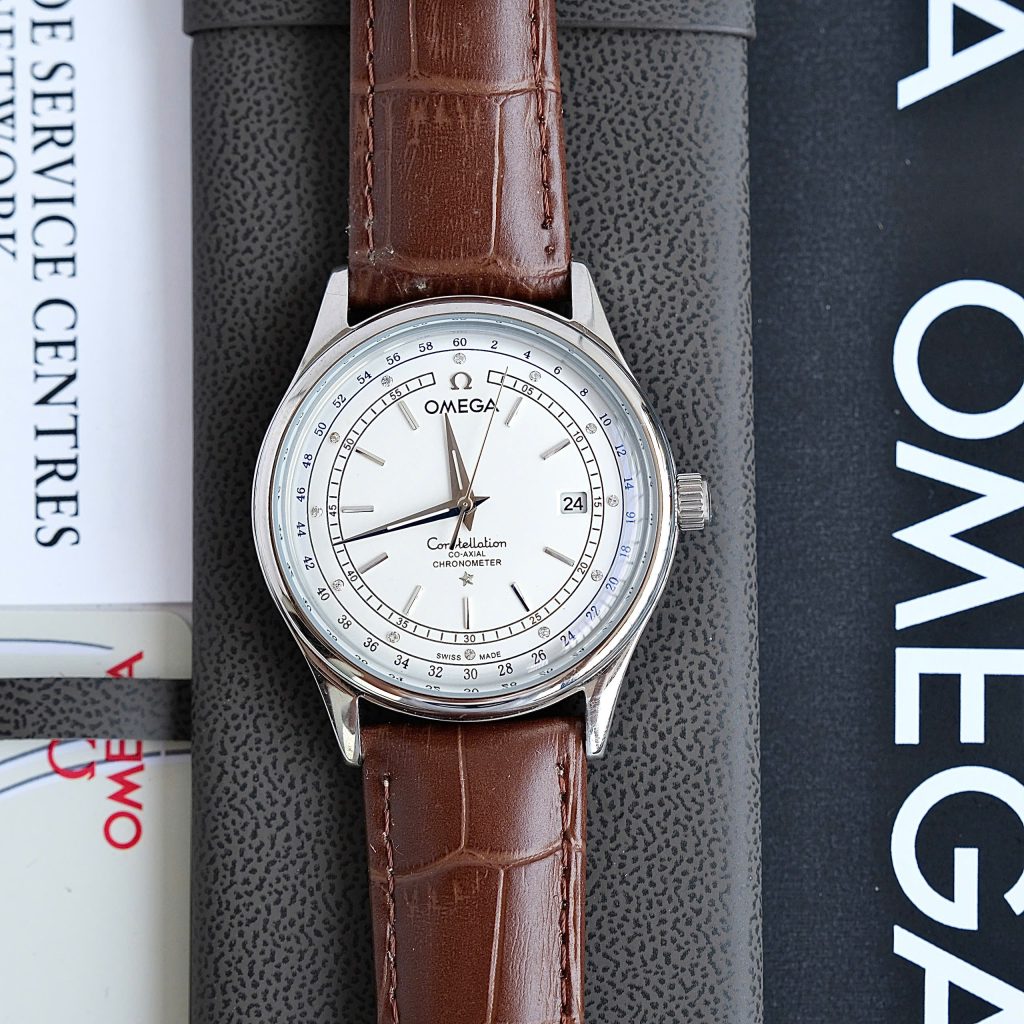Đồng hồ Omega Constellation Co-Axial Chronometer Fake cao cấp mặt trắng máy cơ Nhật 40mm (1)
