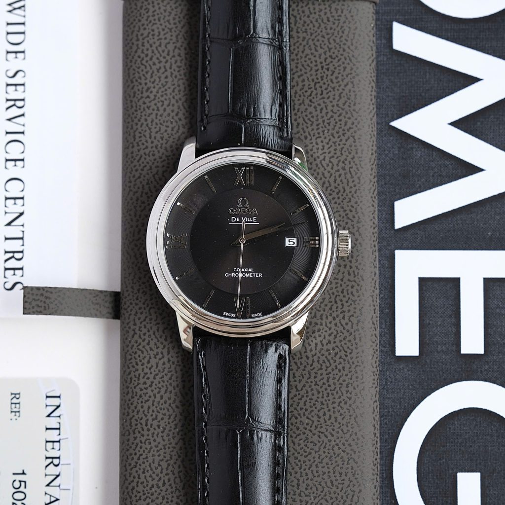 Đồng hồ Omega De Ville Co-Axial Chronometer Fake cao cấp nam mặt đen dây da 40mm (2)