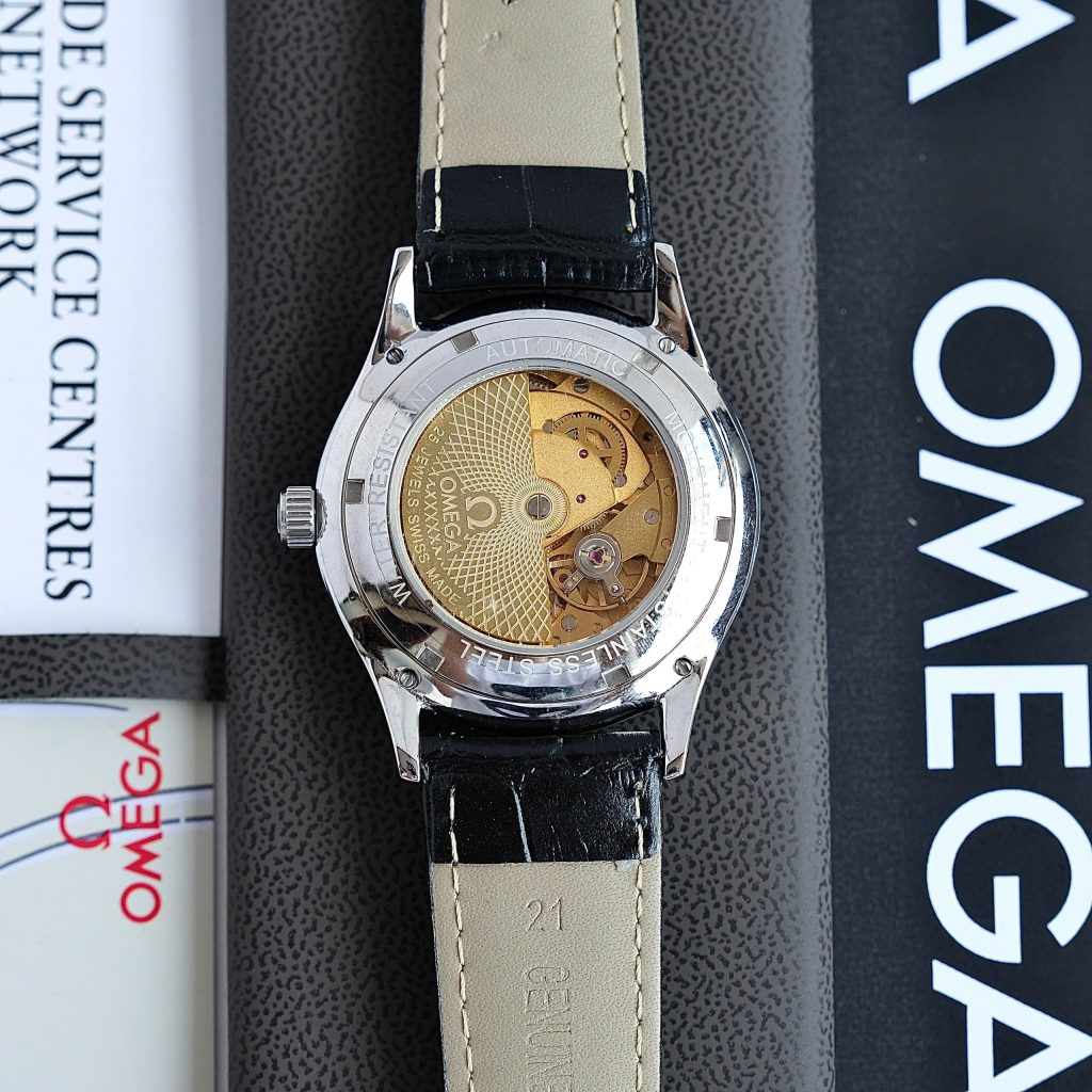 Đồng hồ Omega Fake 11 nam mặt đen dây da 40mm (4)