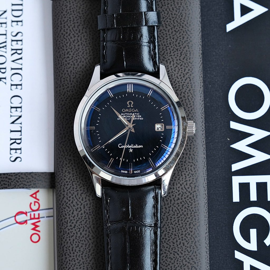 Đồng hồ Omega Fake 11 nam mặt đen dây da 40mm (4)