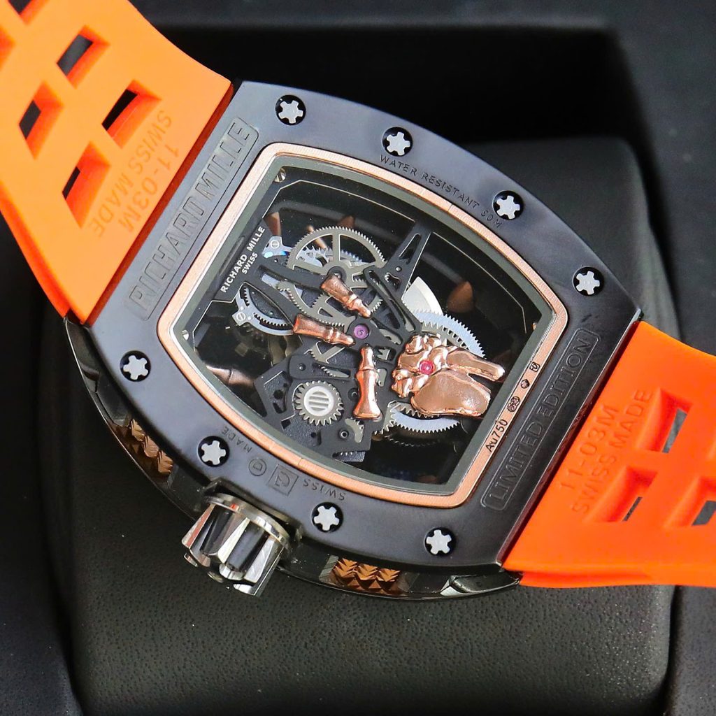 Đồng hồ Richard Mille RM66 Fake 11 vỏ gốm dây cao su màu cam 42.7×49 (2)