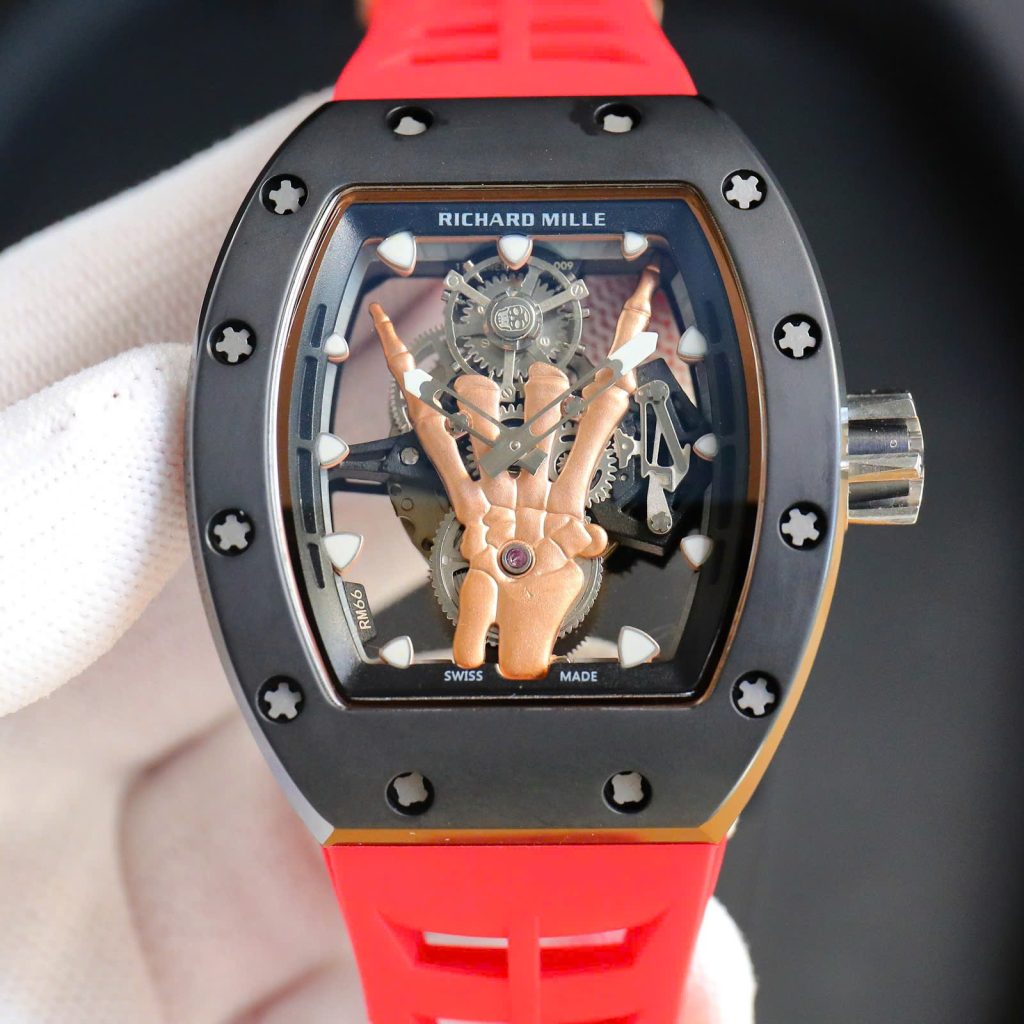 Đồng hồ Richard Mille RM66 Fake 11 vỏ gốm dây cao su màu đỏ 42.7×49 (2)
