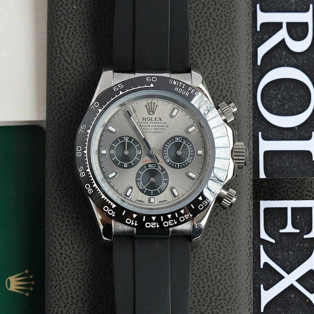 Đồng hồ Rolex Daytona Fake giá rẻ mặt xám dây cao su 40mm (2)