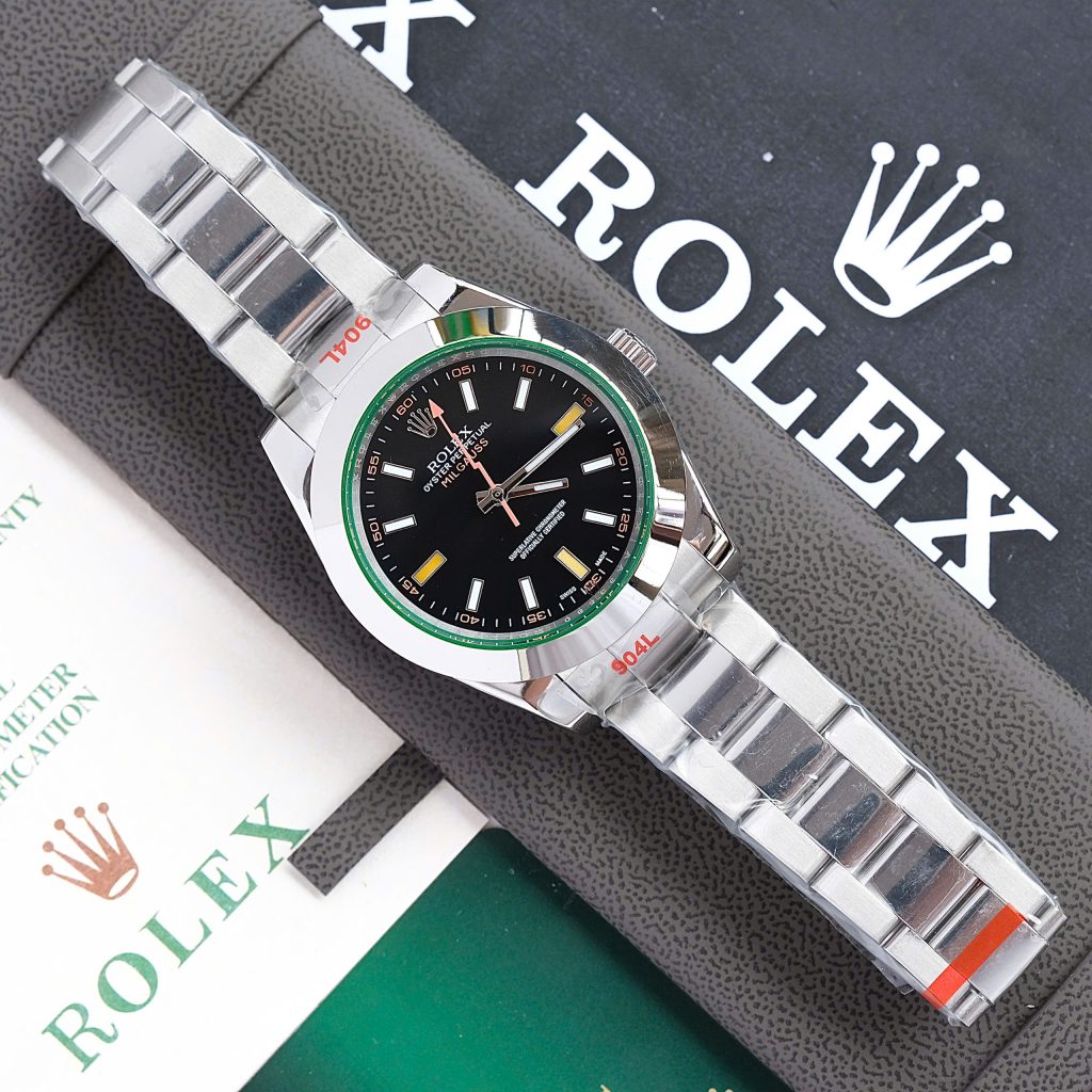 Đồng hồ Rolex Milgauss nam Fake máy Nhật mặt đen dây kim loại 40mm (1)
