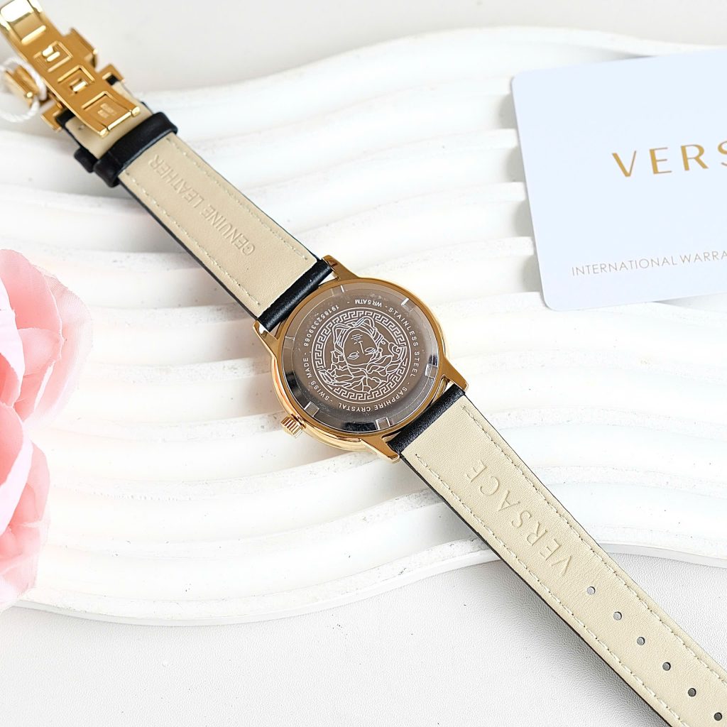 Đồng hồ Versace V-Tribute Like Auth nữ màu đen dây da máy pin 34mm (2)