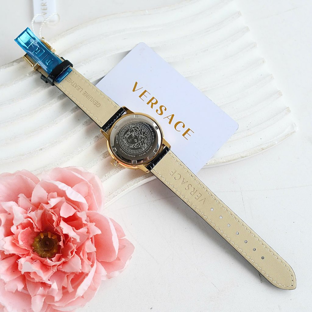 Đồng hồ Versace V-Tribute Replica 11 nữ mặt màu vàng dây da máy pin 34mm (2)
