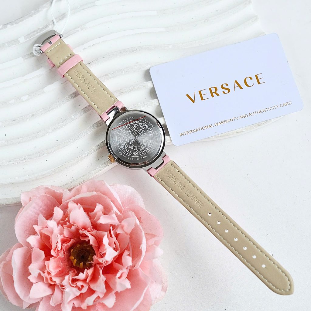 Đồng hồ Versace V-Tribute Replica 11 nữ màu hồng dây da máy pin 34mm (2)