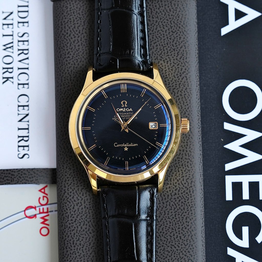 Đồng hồ nam Omega Fake giá rẻ mặt đen máy cơ Nhật 40mm (1)