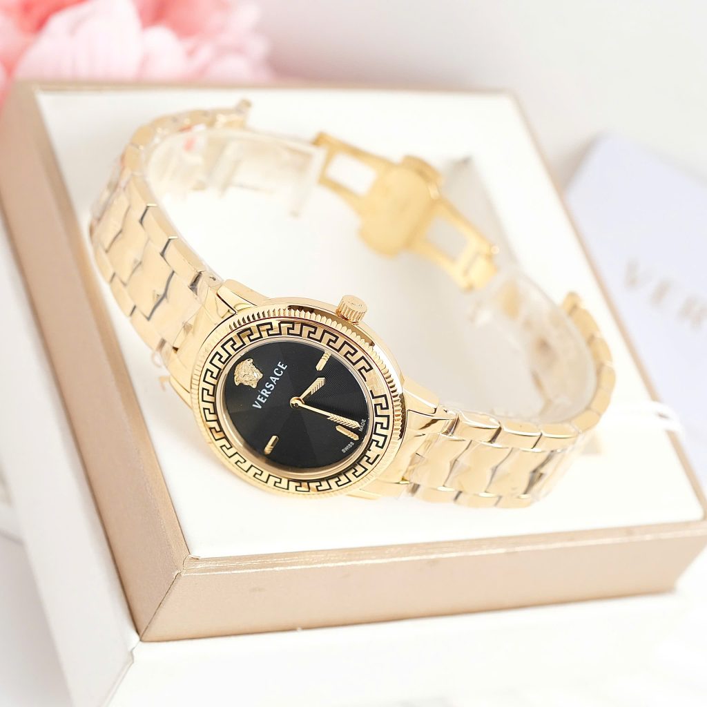 Đồng hồ nữ Versace V-Tribute Like Auth mặt đen vỏ mạ vàng 34mm