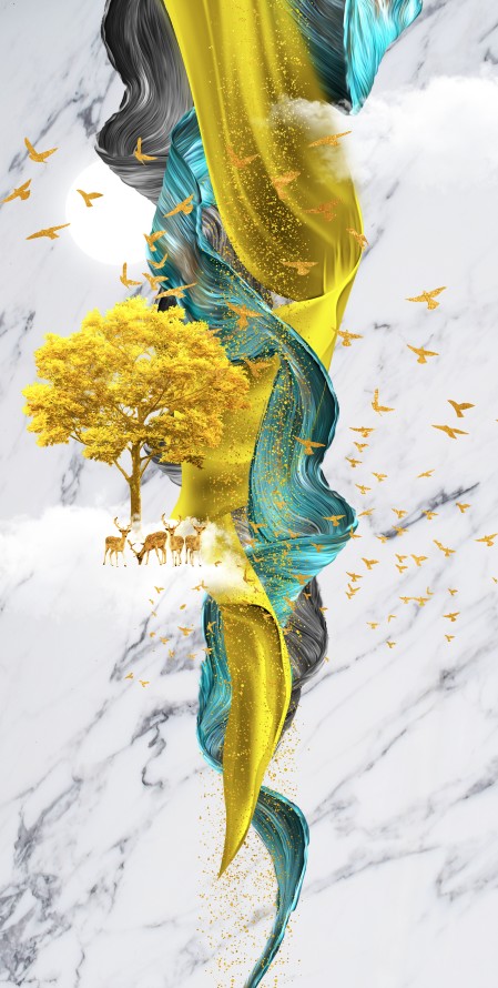 3D deer landscape feng shui art