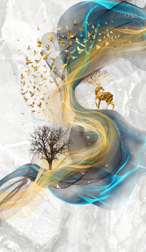 Modern 3D Feng Shui Deer Painting