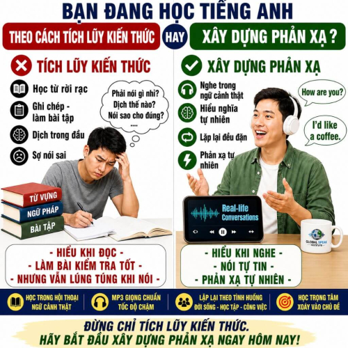 Bạn đang học tiếng anh theo cách tích lũy kiến thức hay xây dựng phản xạ?