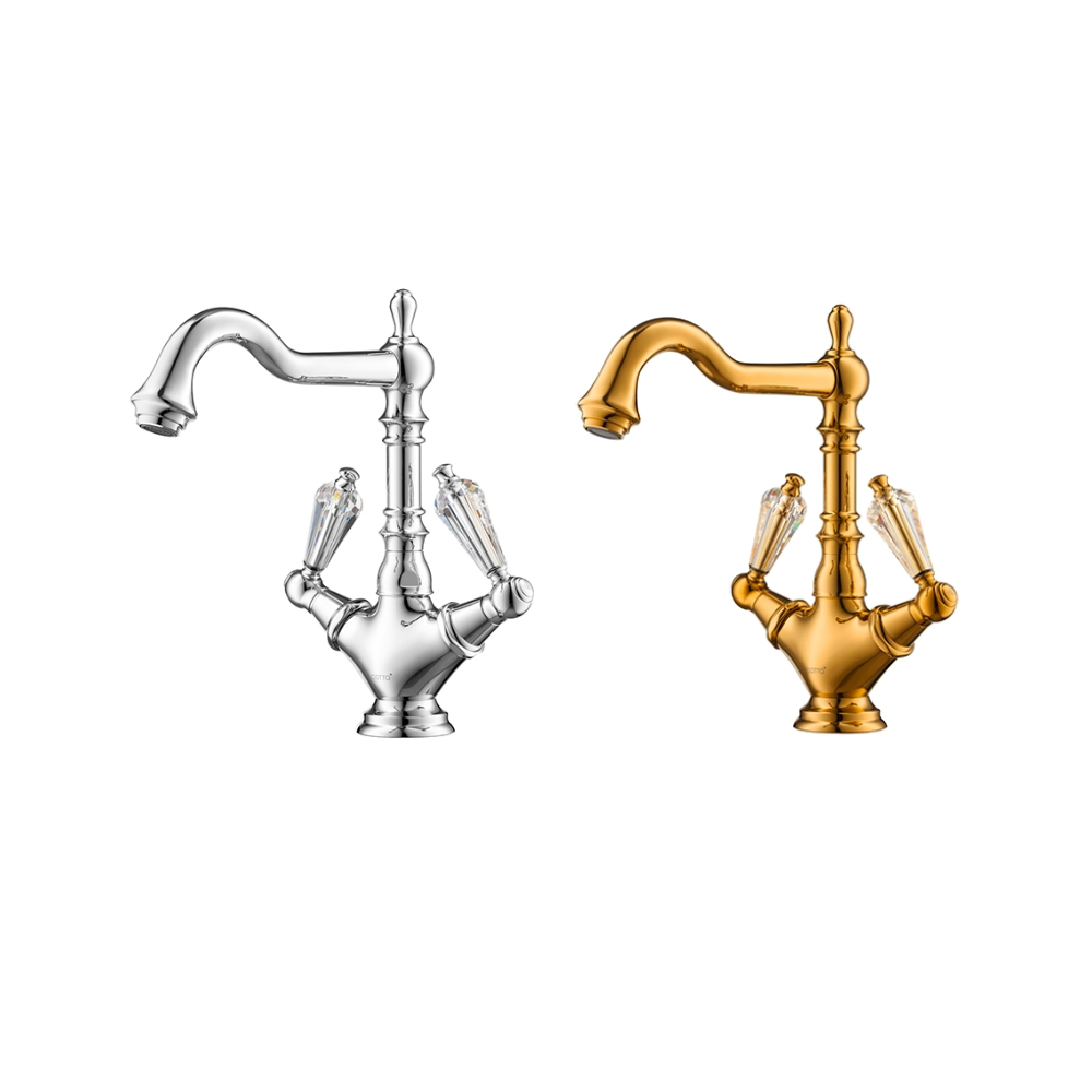 Vòi chậu lavabo COTTO CT2223C17ST#GR nóng lạnh thân cao màu vàng Glamis