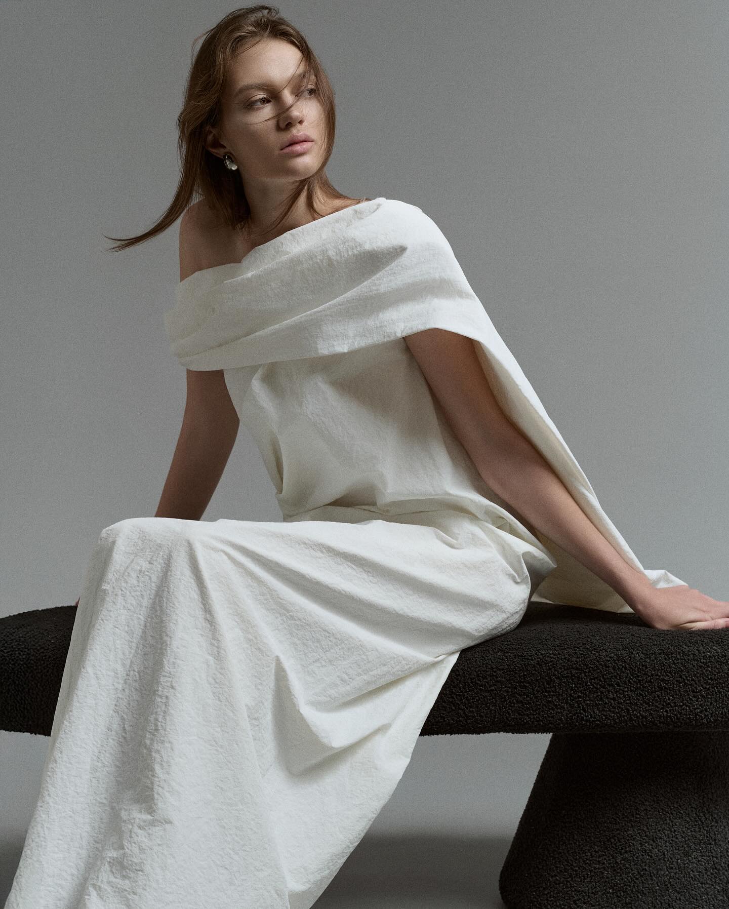 White Cape Column Gown