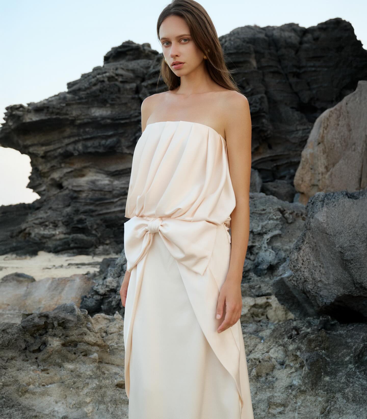 Ivory Draped Beach Gown