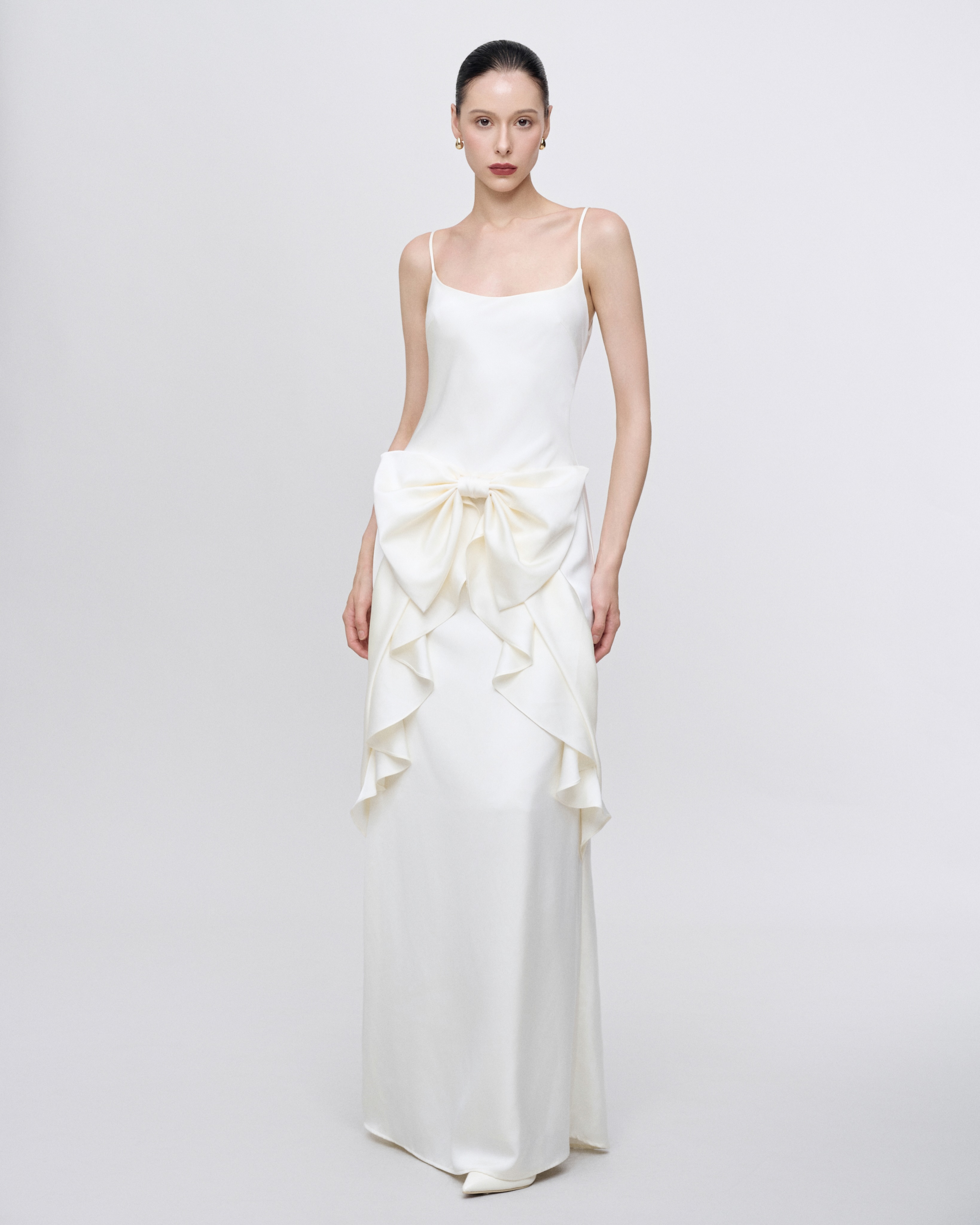 White Bow Satin Dress