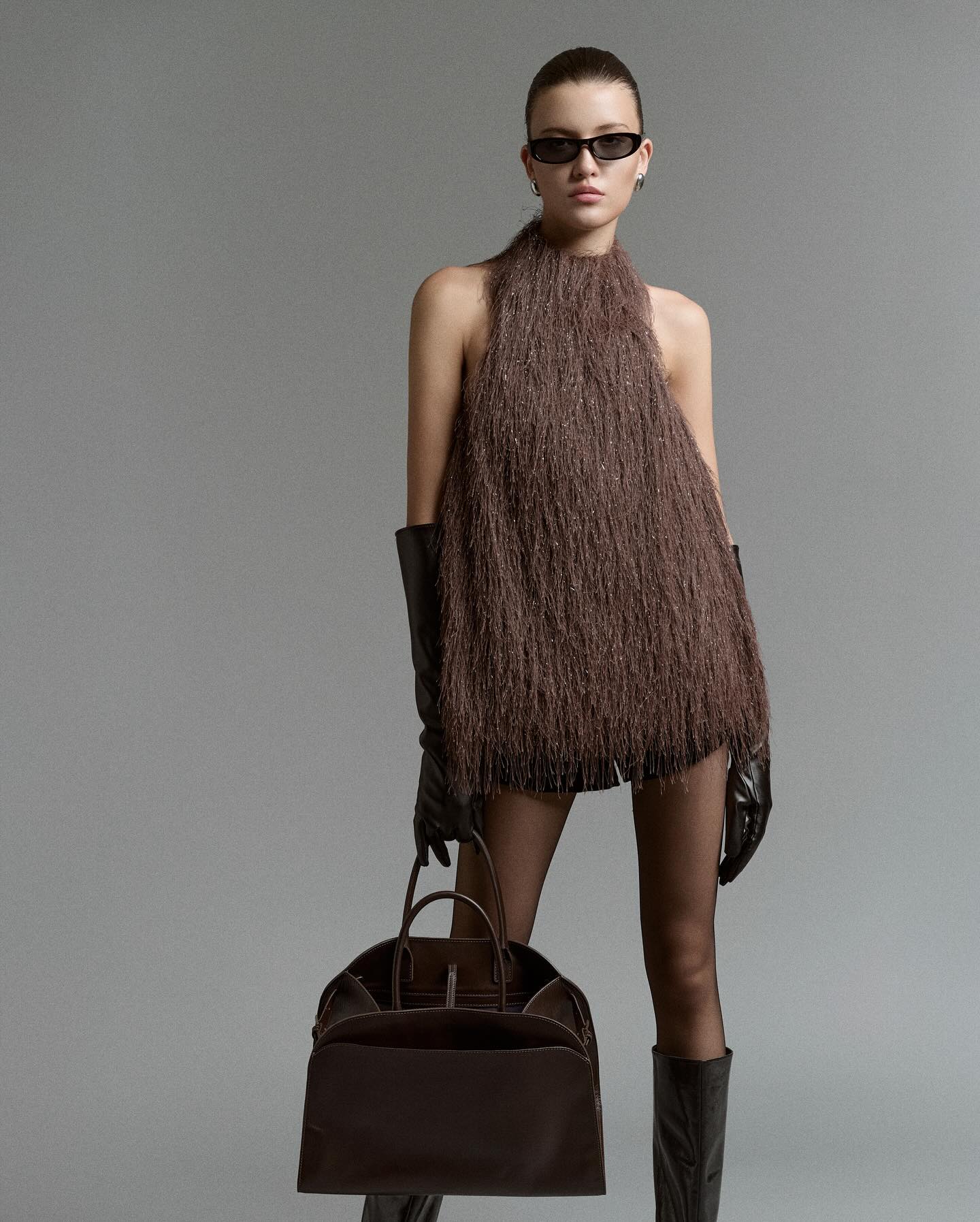 Brown Feather Mini Dress _ Black _ Brown