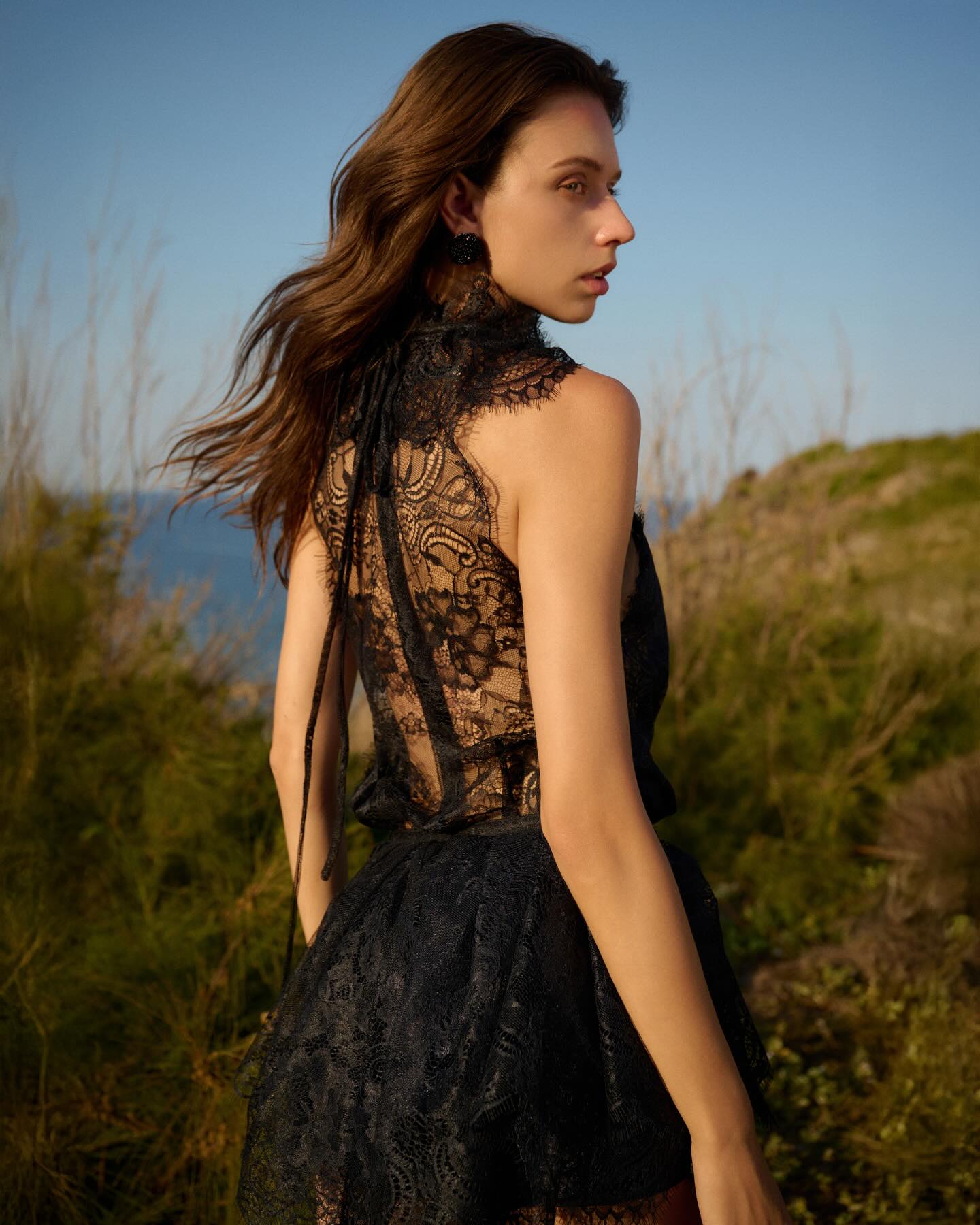 Black Lace Ruffle Mini Dress _ TOP