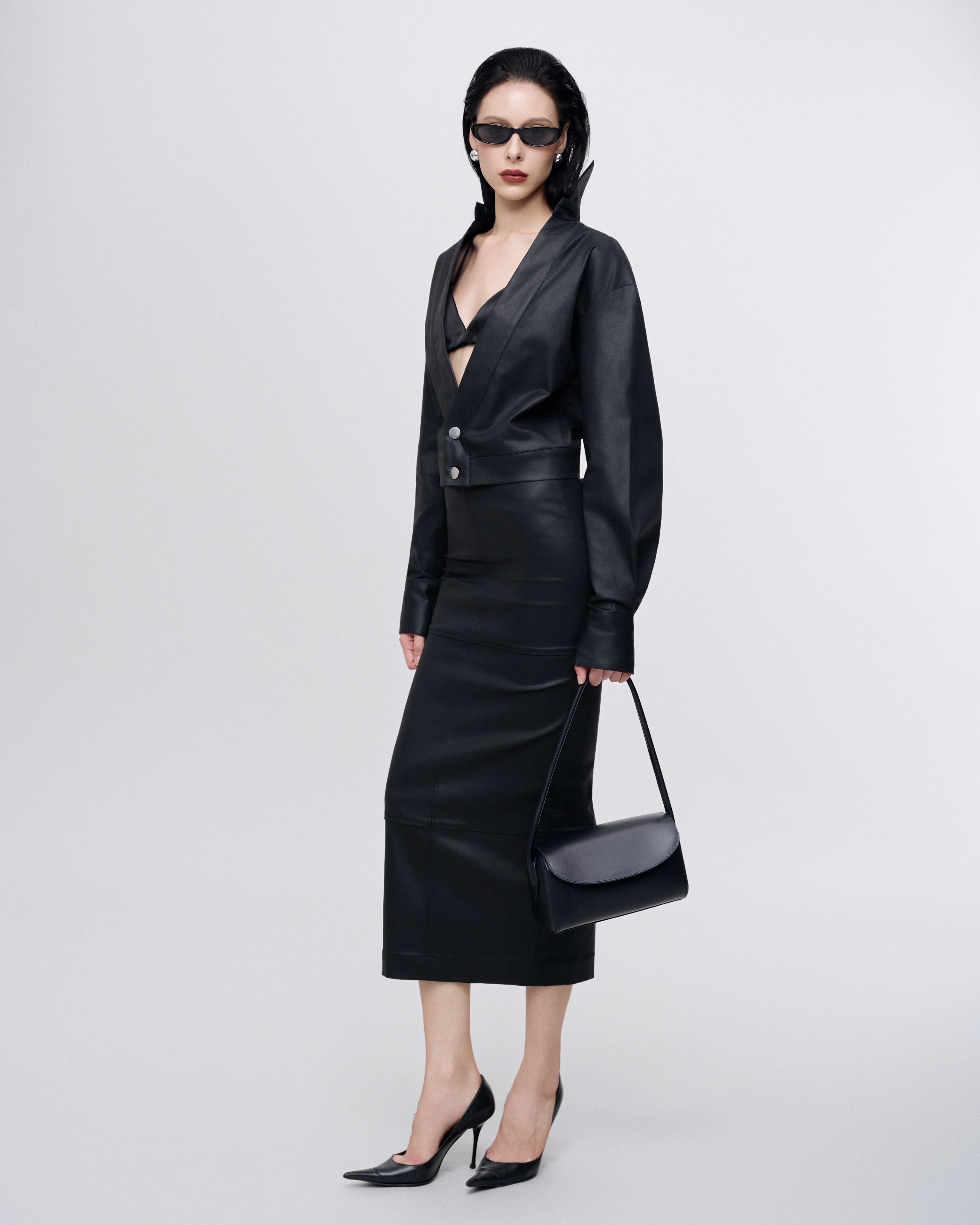 Black Cropped Leather Set
