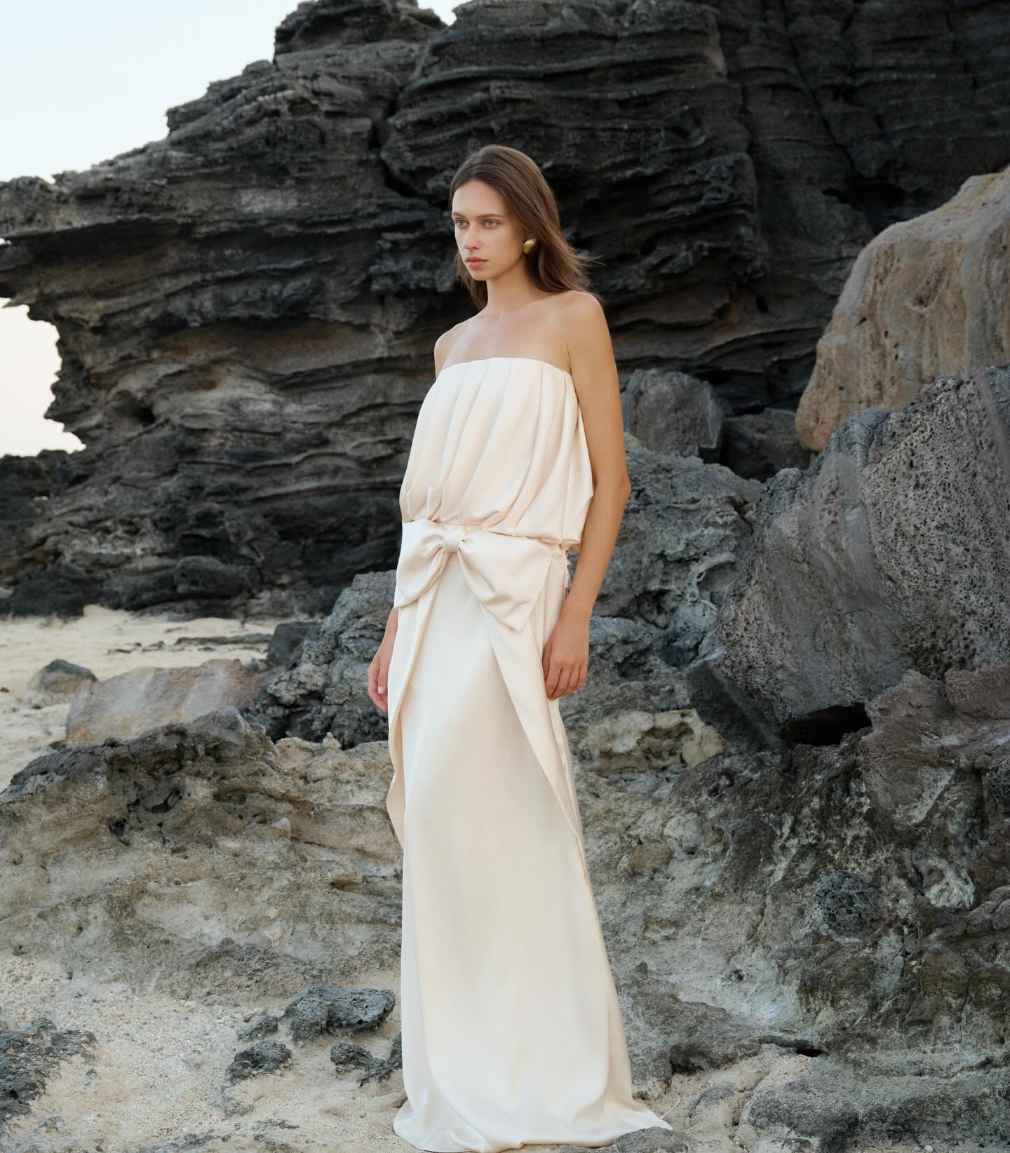Ivory Draped Beach Gown
