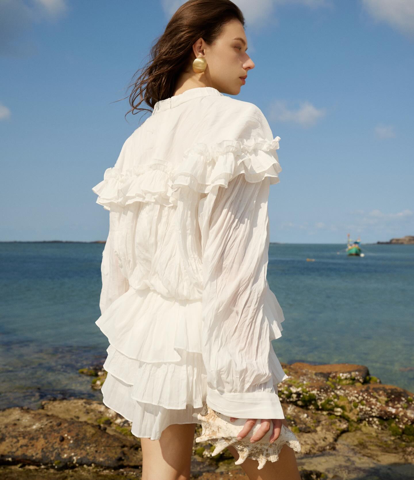 Ivory Ruffle Beach Jacket