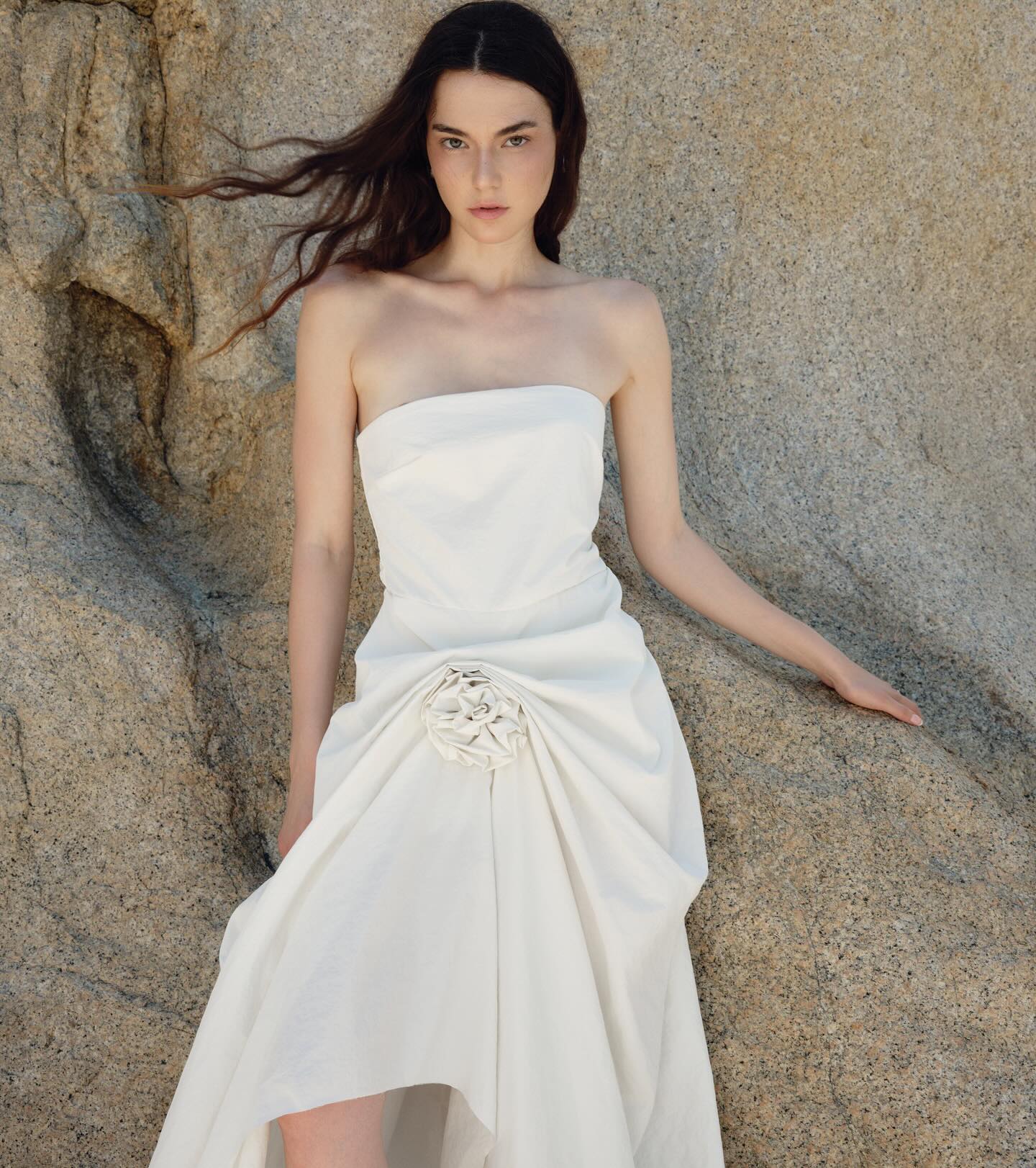 Ivory Strapless Draped Gown