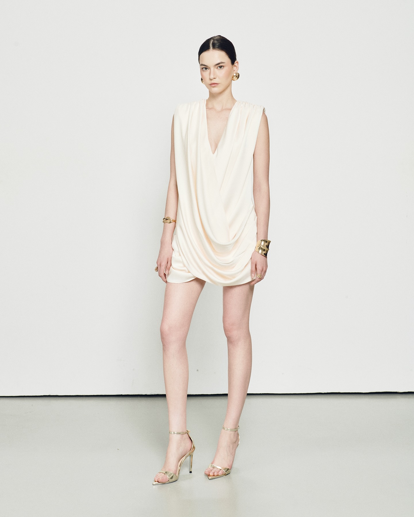 Ivory Halter Draped Mini Dress