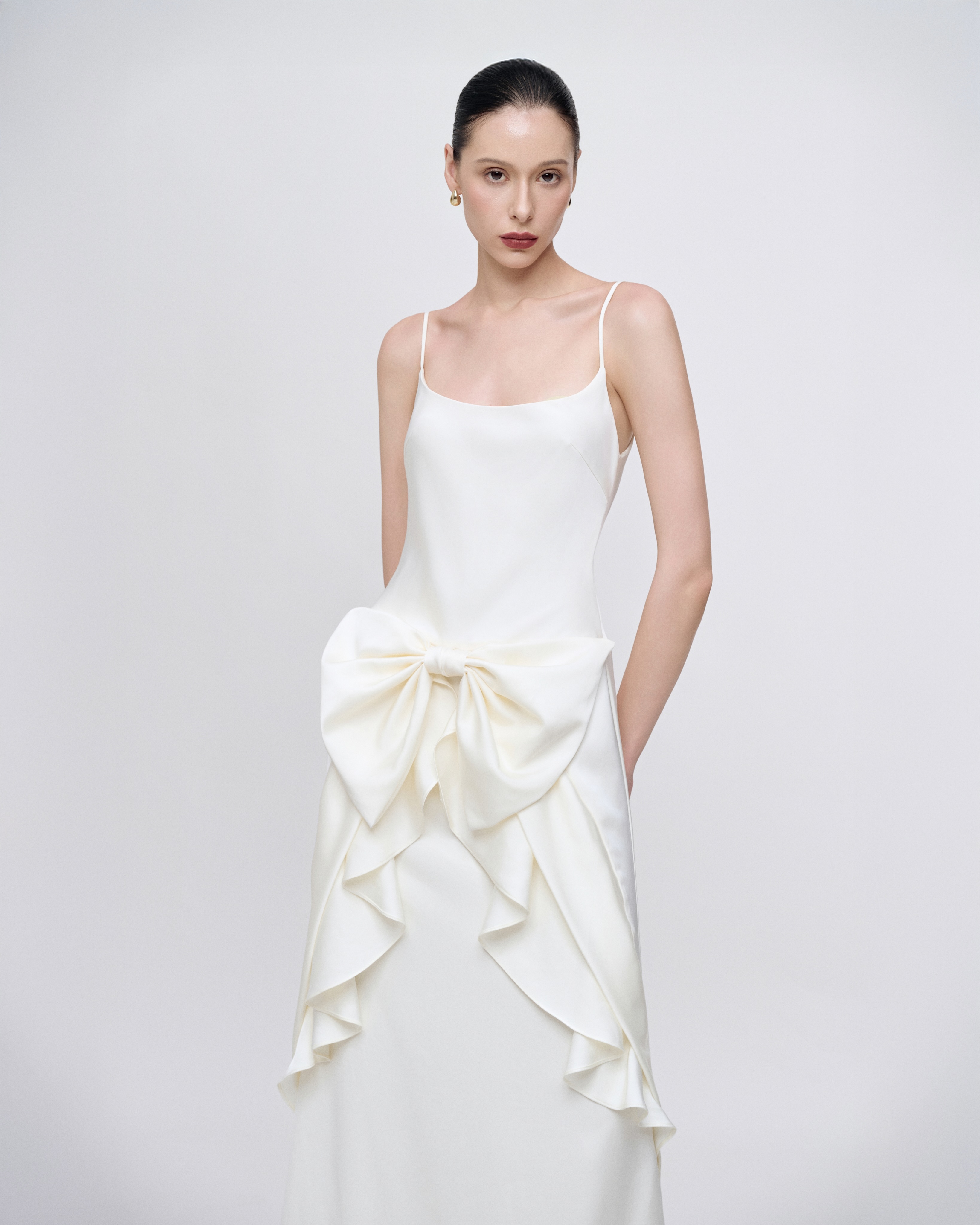 White Bow Satin Dress