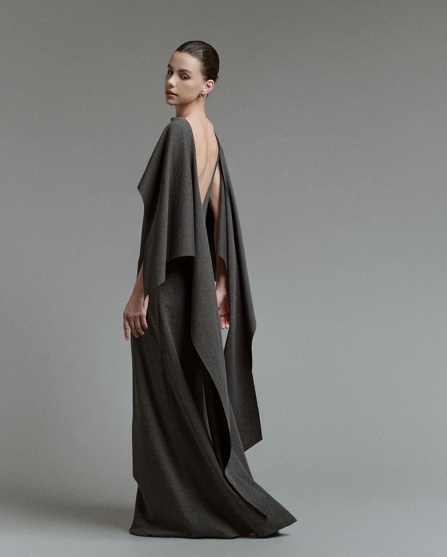 Charcoal Cape Maxi Dress