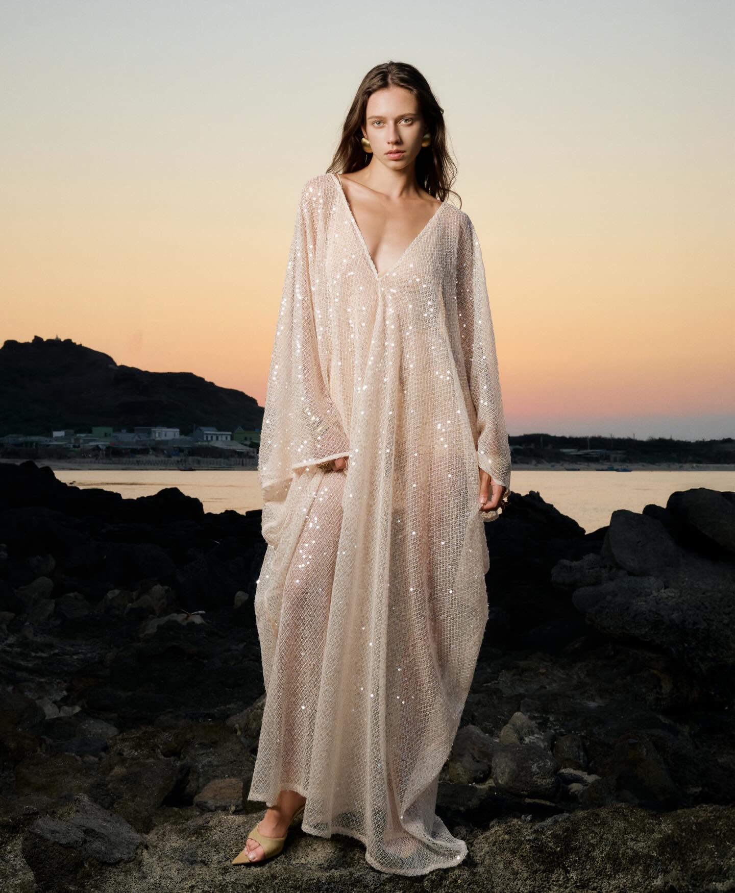 Ivory Sheer Cape Dress