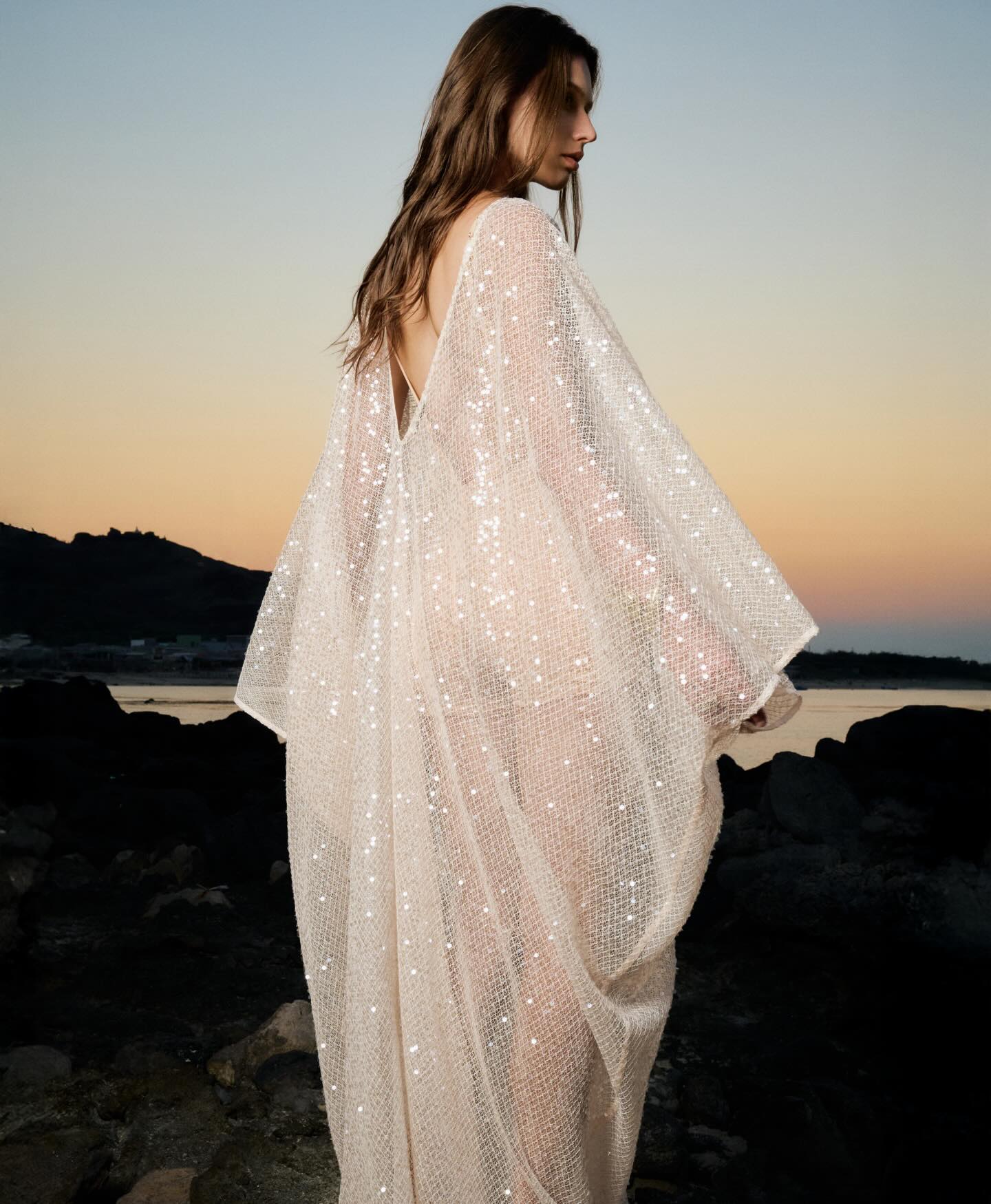 Ivory Sheer Cape Dress
