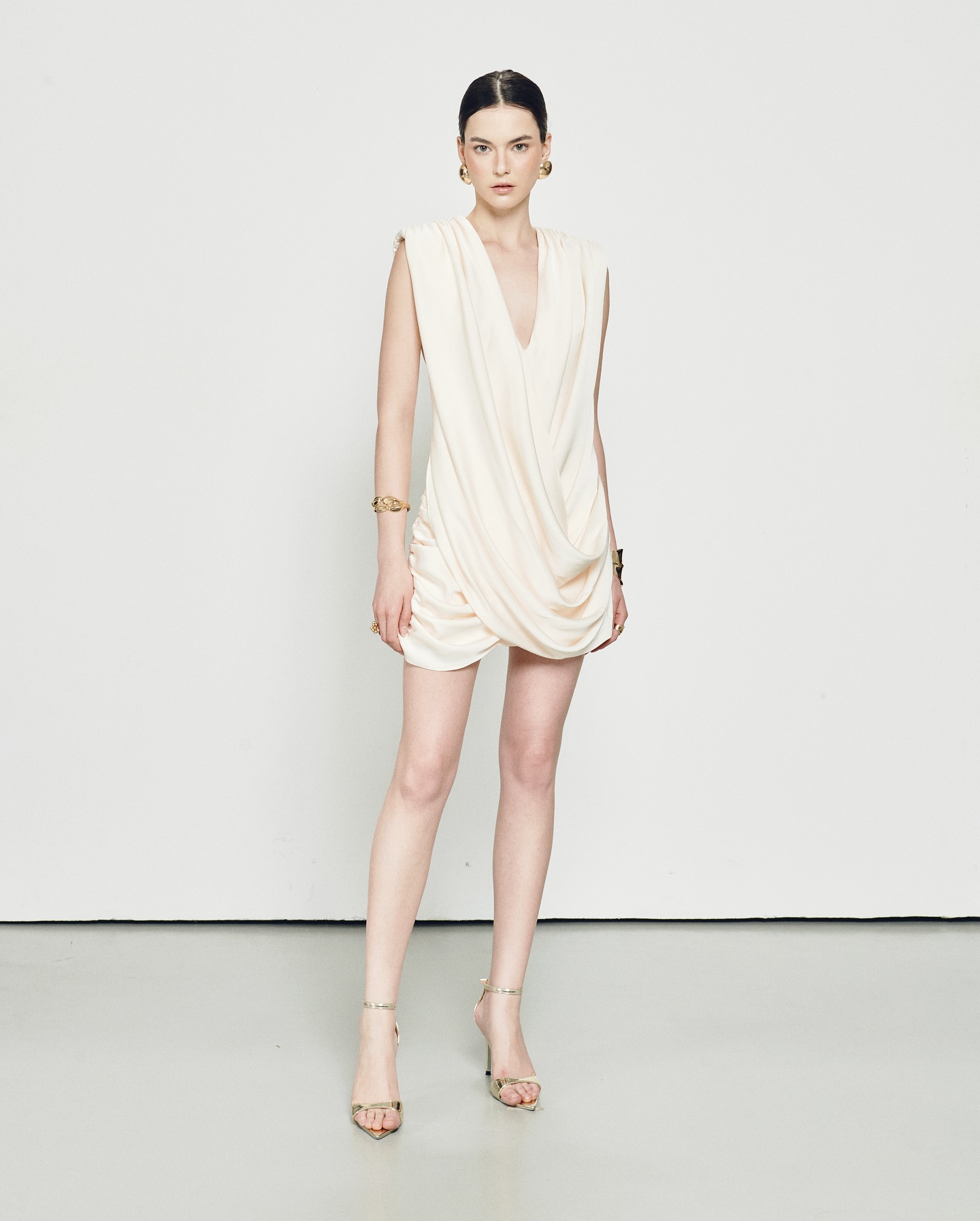 Ivory Halter Draped Mini Dress