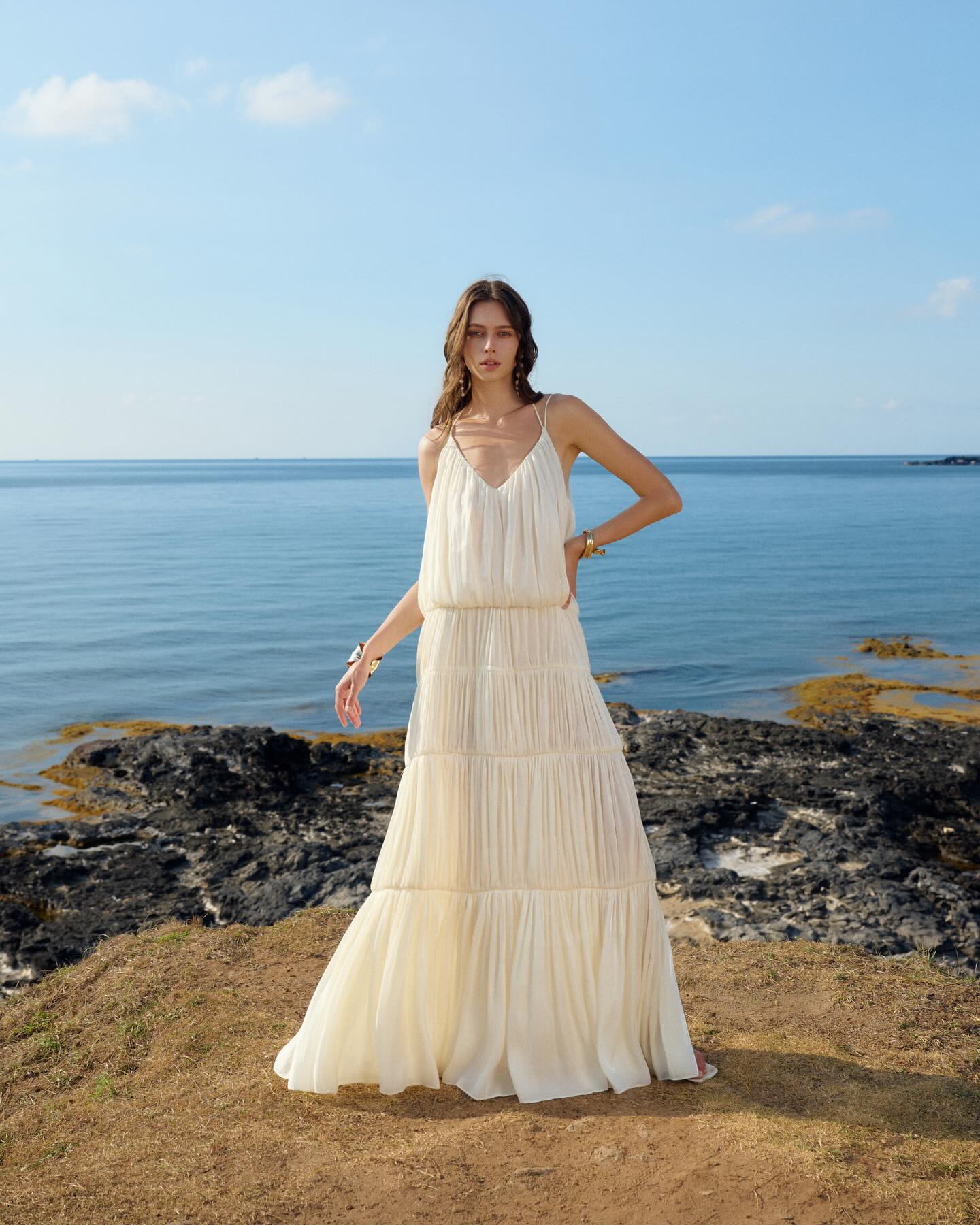 Ivory Tiered Beach Gown
