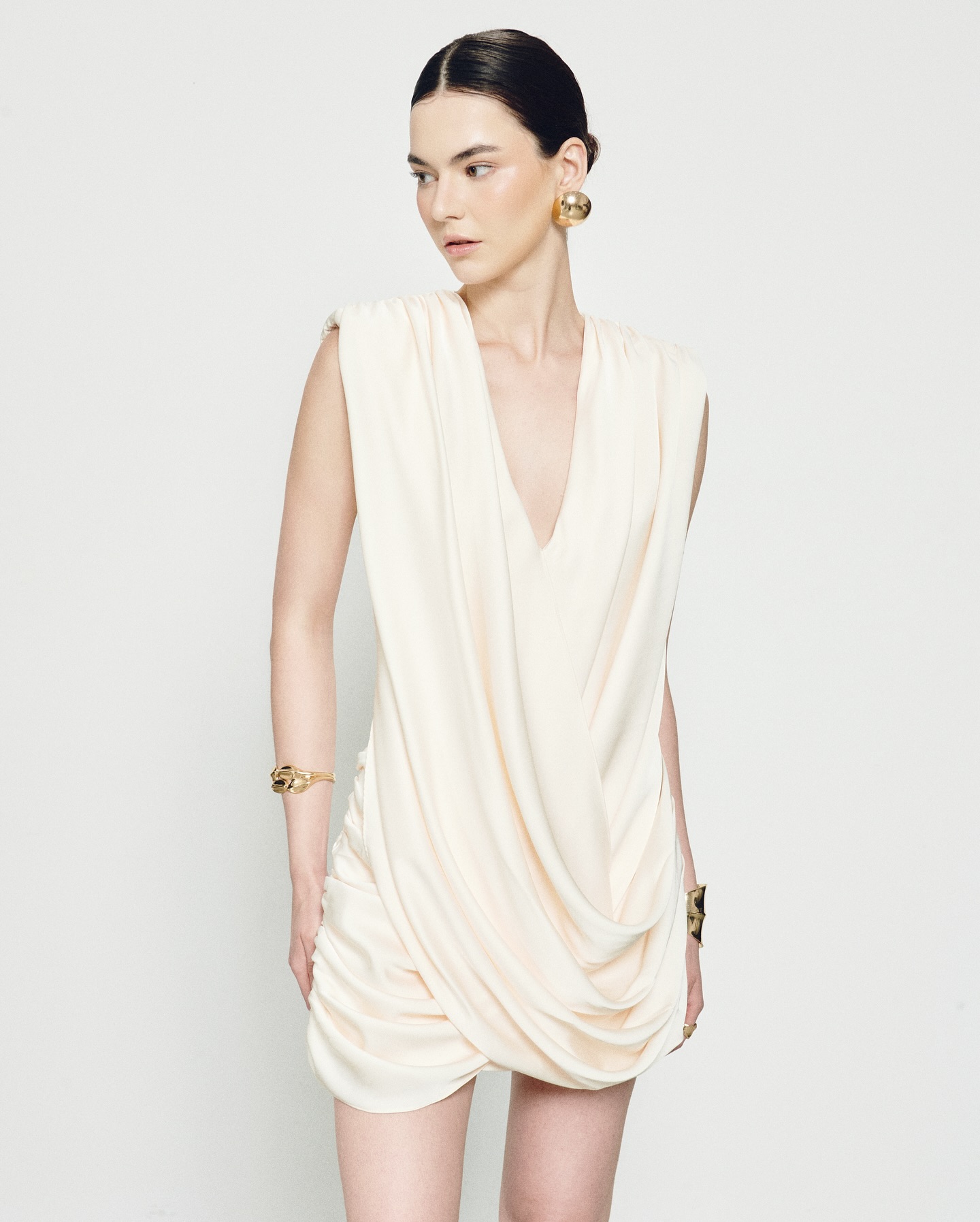 Ivory Halter Draped Mini Dress