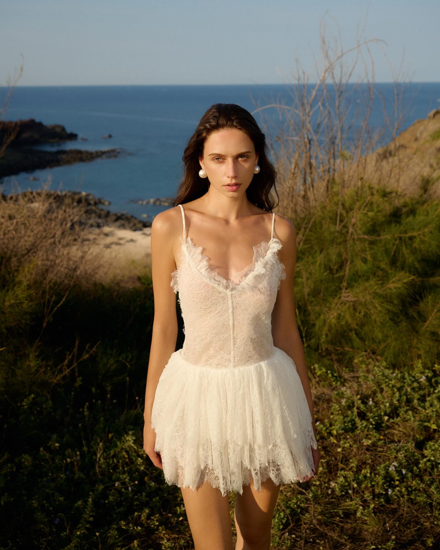 Ivory Plunge Ruffle Mini Dress