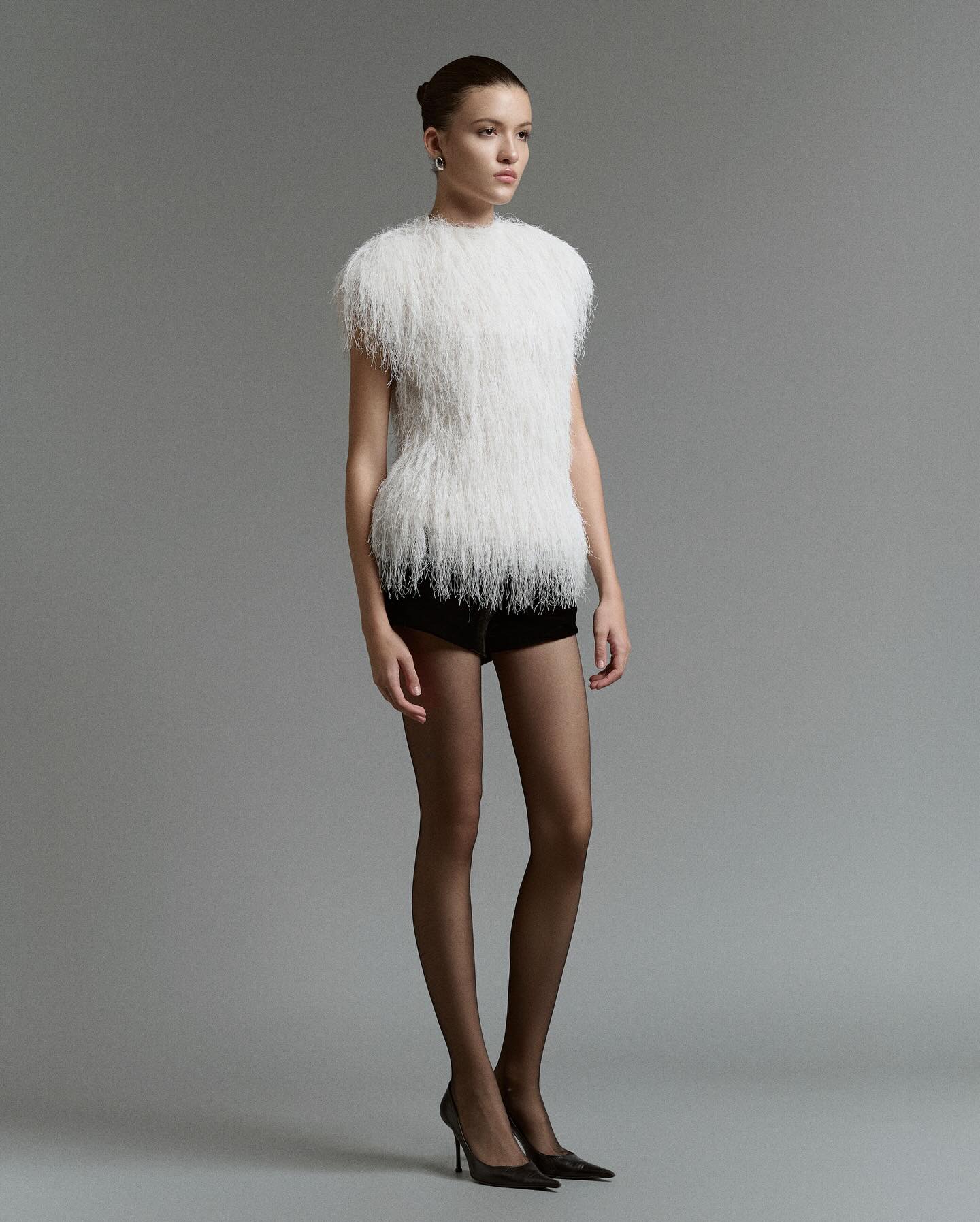 White Feather Knit Top