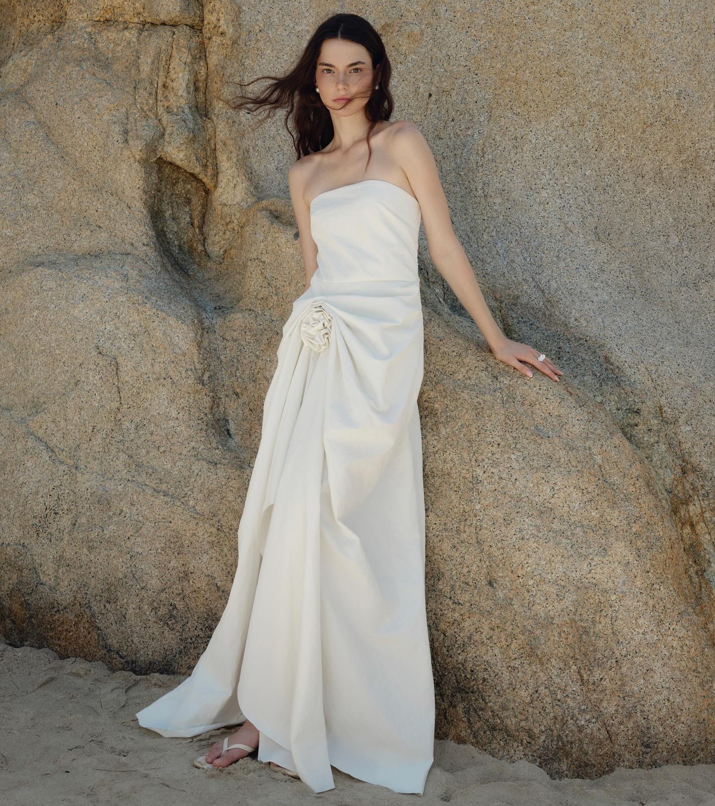 Ivory Strapless Draped Gown
