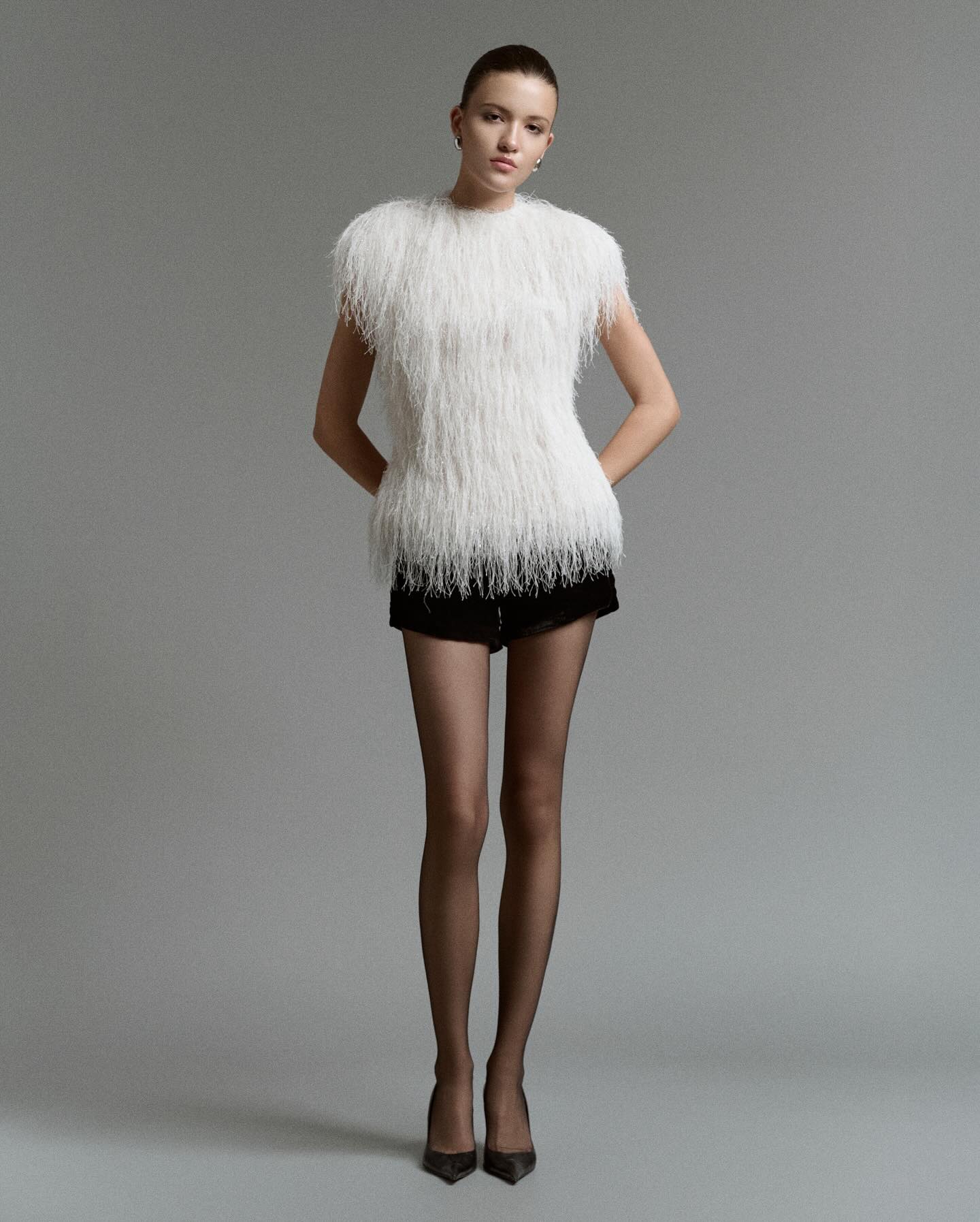White Feather Knit Top