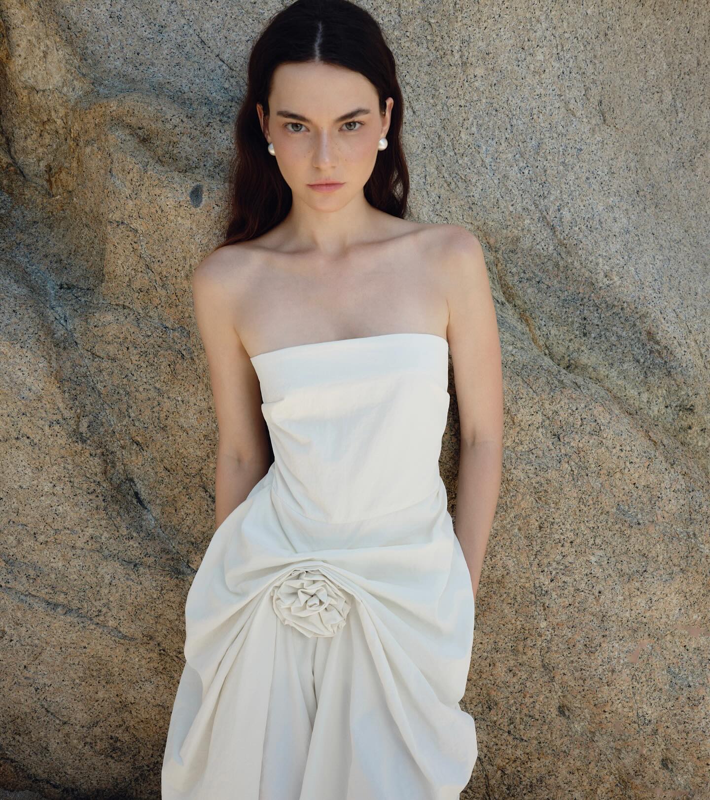 Ivory Strapless Draped Gown
