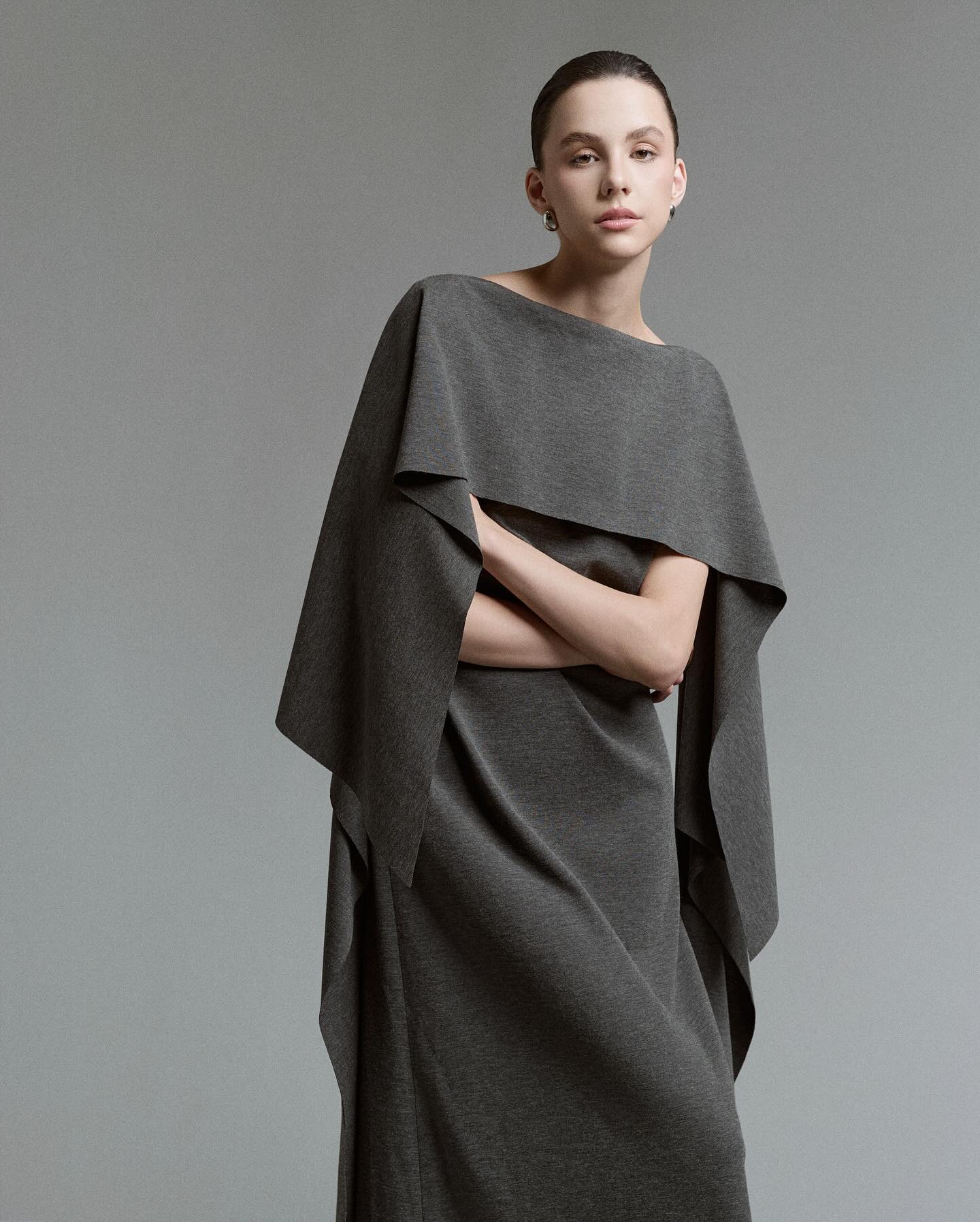 Charcoal Cape Maxi Dress