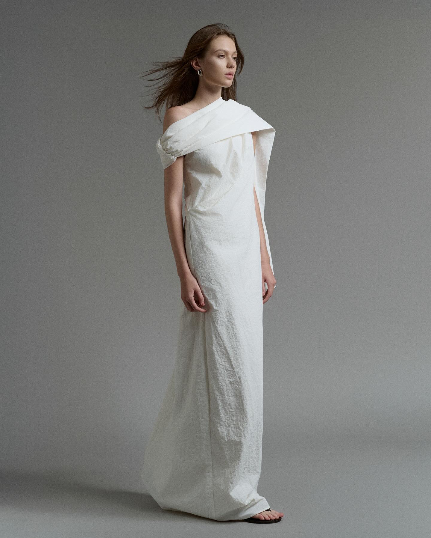 White Cape Column Gown
