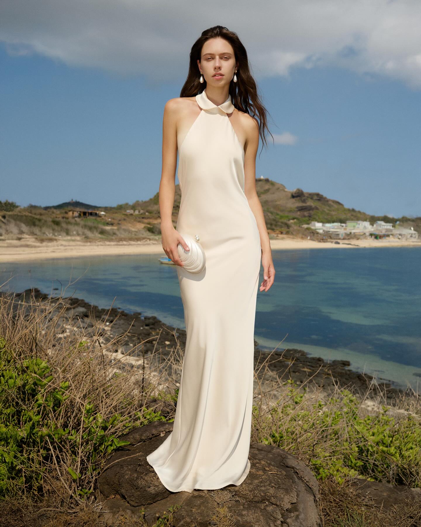 Ivory Backless Column Gown