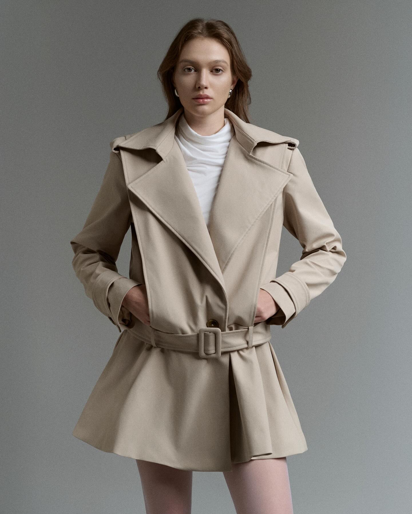 Beige Belted Blazer Coat