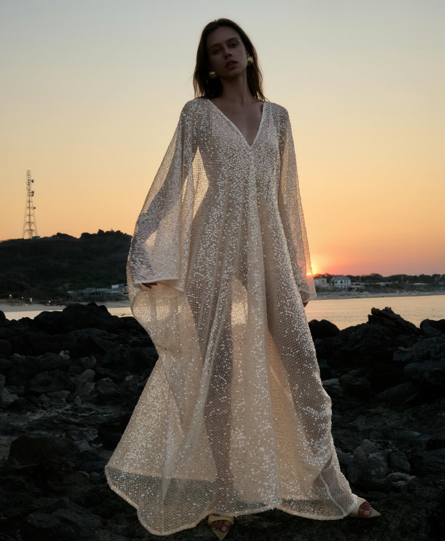 Ivory Sheer Cape Dress