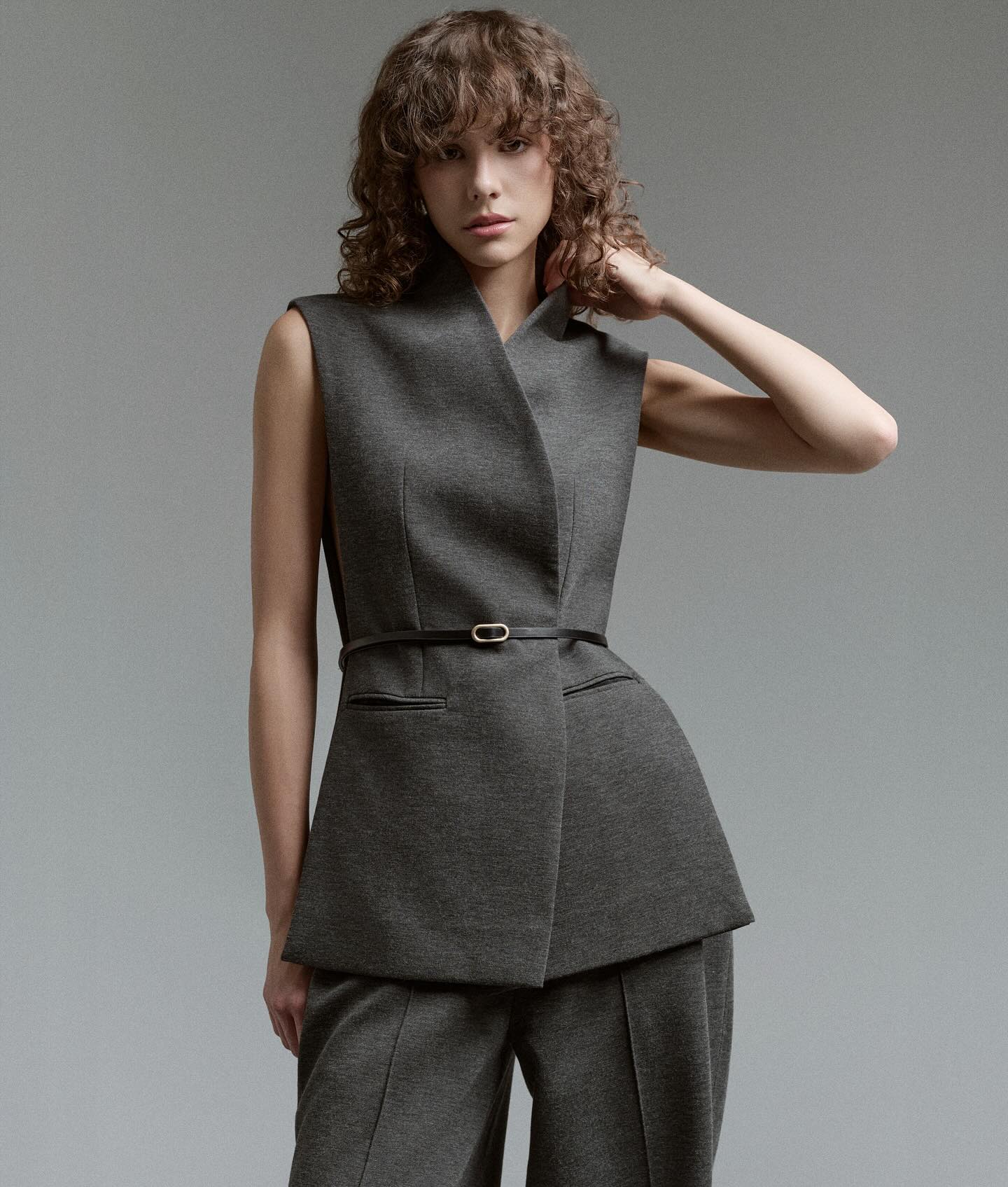 Grey Tailored Vest Top _ BOTTOM