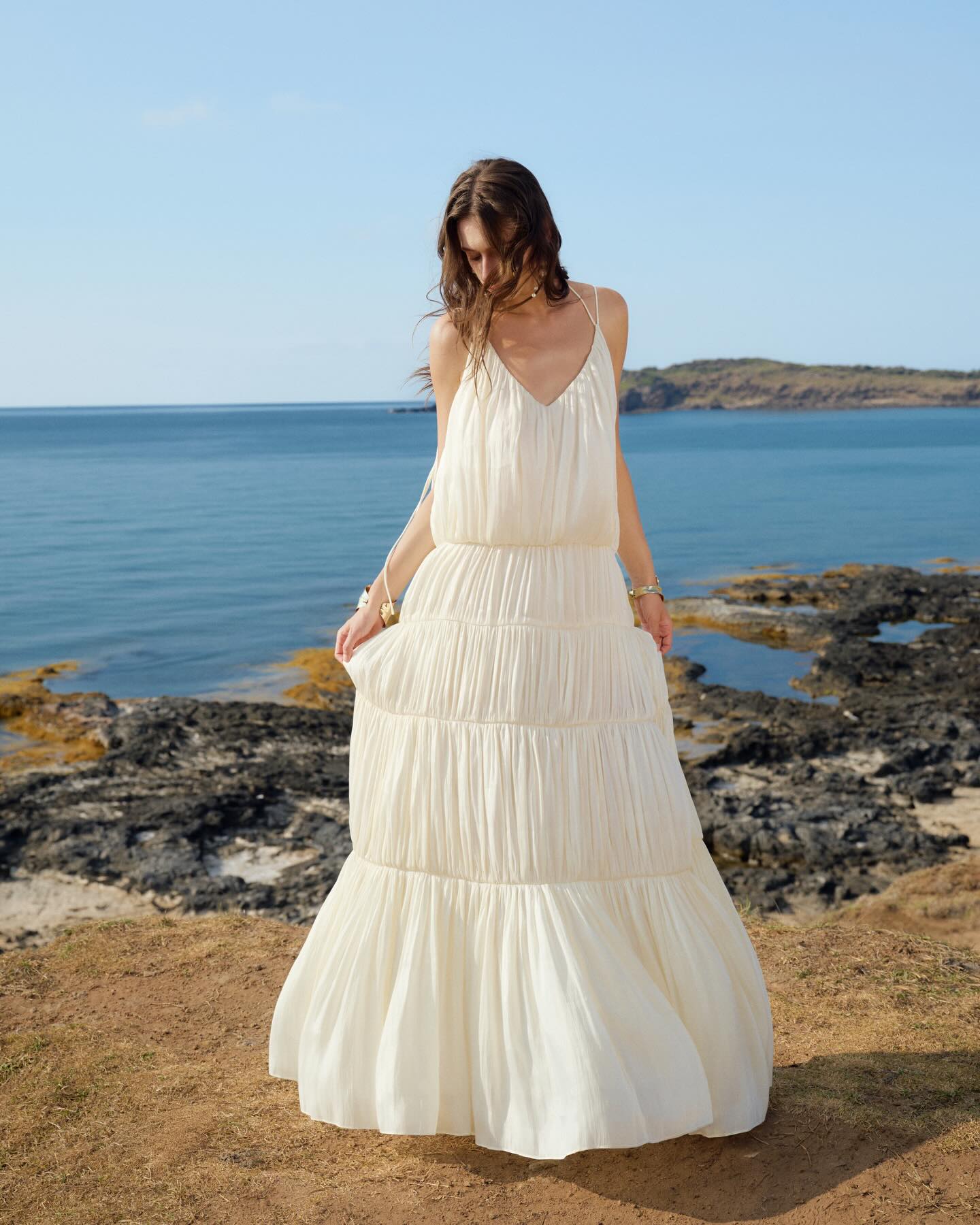 Ivory Tiered Beach Gown