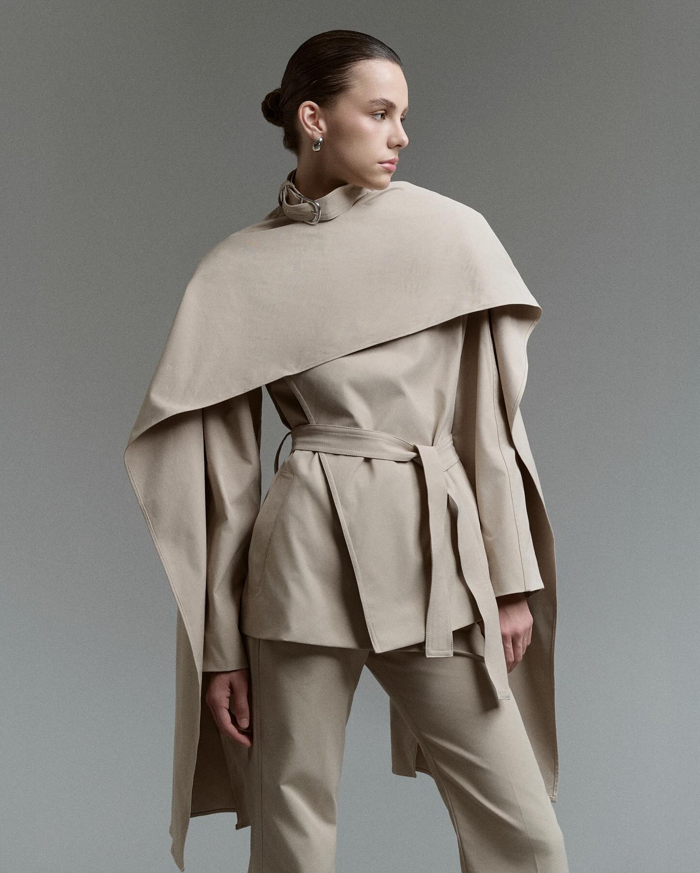 Beige Cape Trench Coat _ BOTTOM