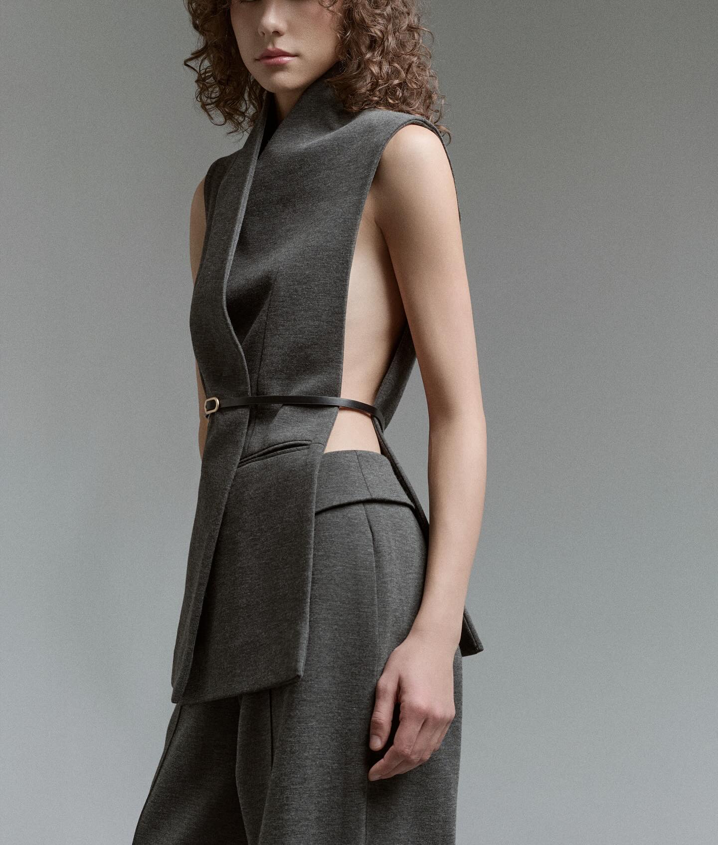 Grey Tailored Vest Top _ BOTTOM