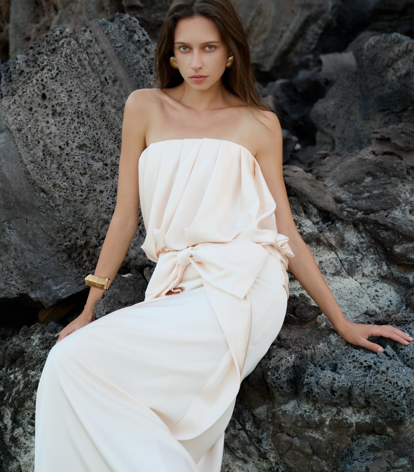 Ivory Draped Beach Gown