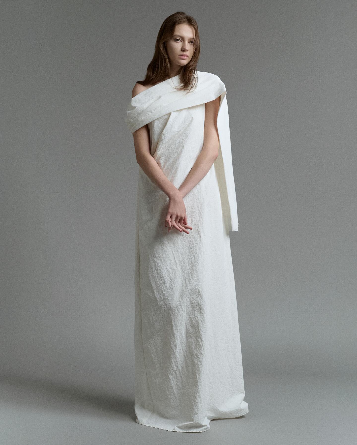 White Cape Column Gown